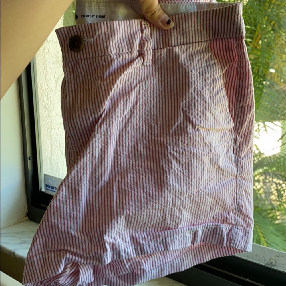 Pink and white striped shorts